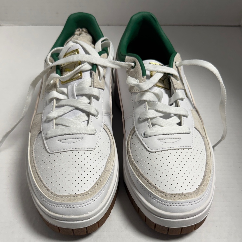 Puma White and Green Low-Top Sneakers